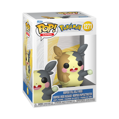 Funko Pop! Pokémon Morpeko Full Belly Mode vinyl figure featuring a two-toned yellow and brown coat with pink cheeks waving hello