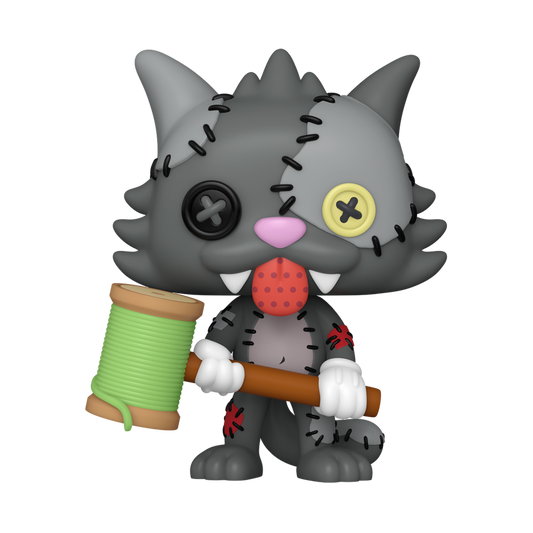 Funko Pop! The Simpsons Patchwork Scratchy vinyl figure with stitched grey fur, button eyes, and a thread spool mallet.