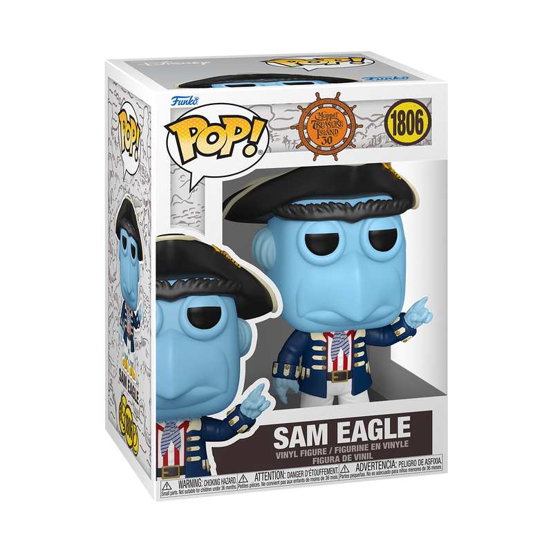 Funko Pop! Muppet Treasure Island Sam Eagle figure wearing a pirate tricorne hat and navy naval coat.