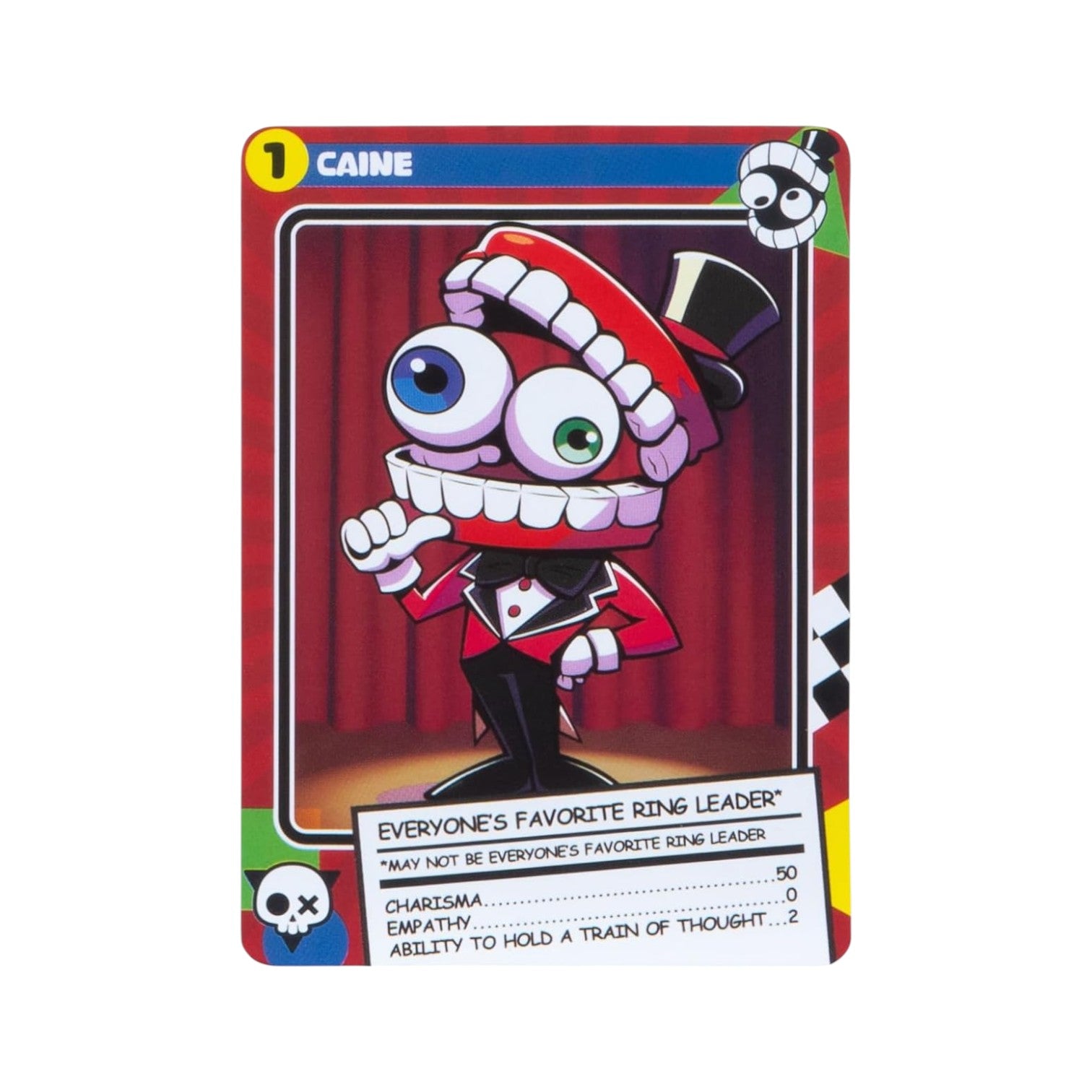 Card featuring The Amazing Digital Circus 4-inch Caine vinyl figure featuring a yapping jaw and collector card