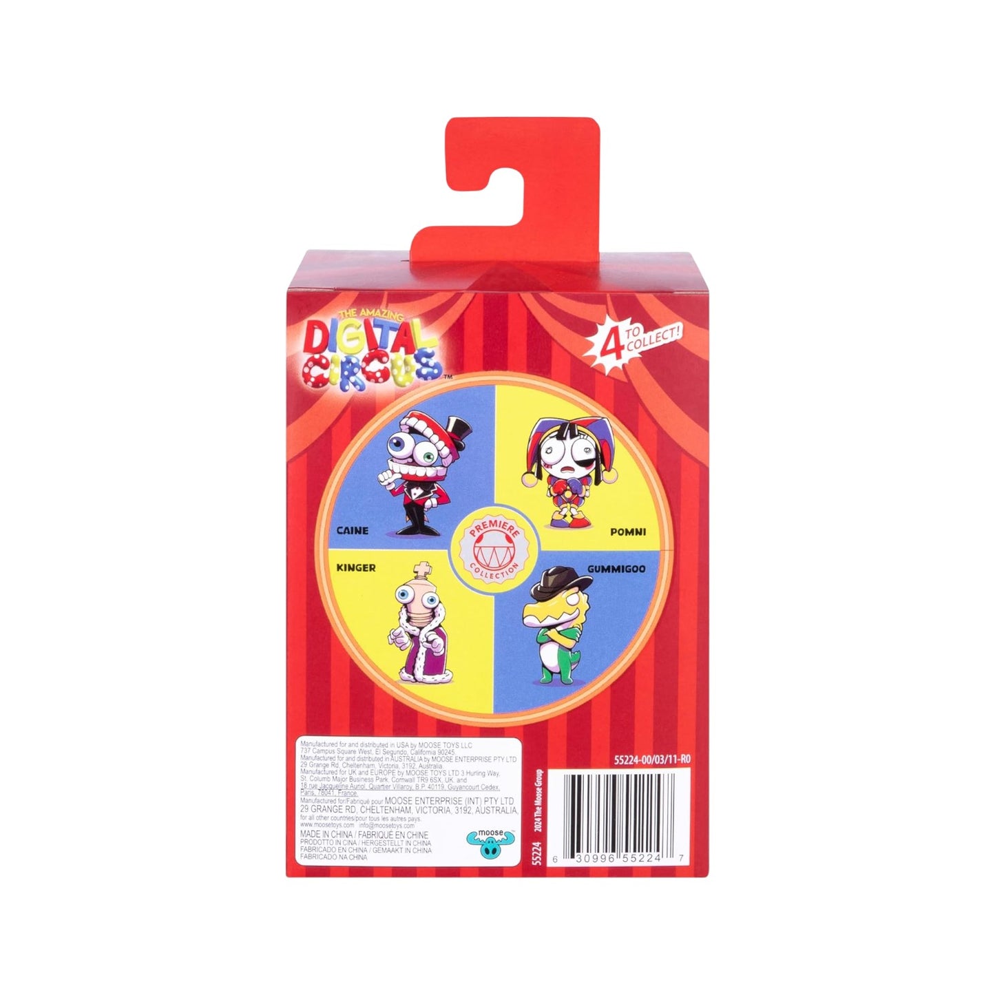 Toy packaging with cartoon characters on a red background