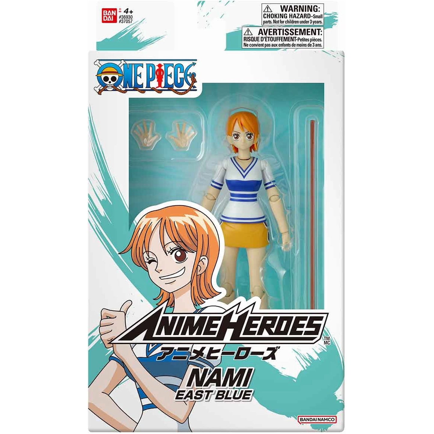 Bandai Anime Heroes One Piece Nami East Blue version 6.5-inch action figure in original manga-style window box packaging.