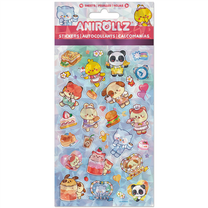 Pack of Anirollz stickers with cute animal characters on a blue background