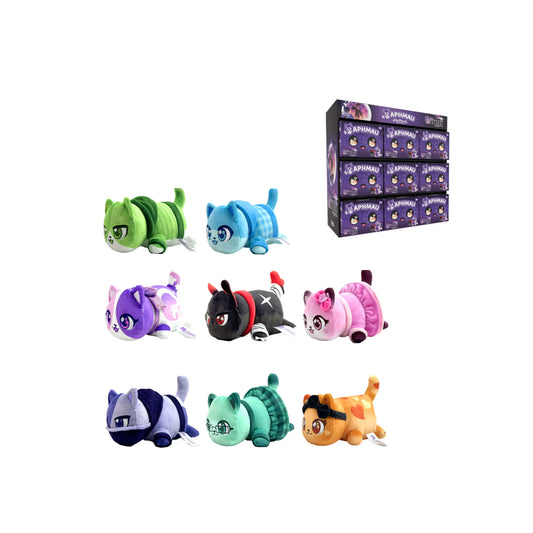 Officially licensed Aphmau My Street 6-inch mystery MeeMeow plush blind box and a collection of 8 colorful character cat plushies.