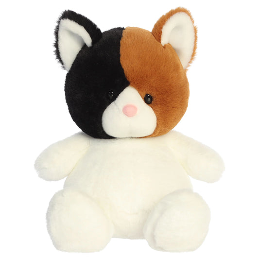 Aurora Dumplin' 9.5-inch Calico Kitten plush toy featuring a chonky white body, soft calico patterned head, and a minimalist face.