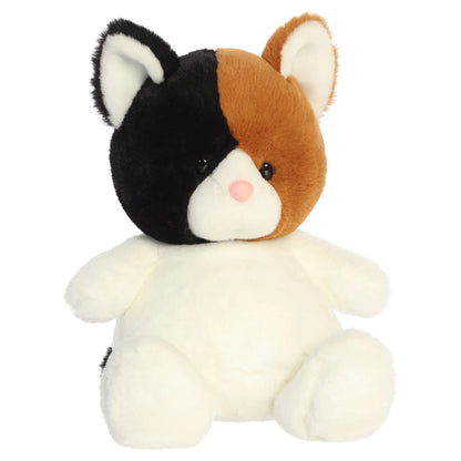 Aurora Dumplin' 9.5-inch Calico Kitten plush toy featuring a chonky white body, soft calico patterned head, and a minimalist face.