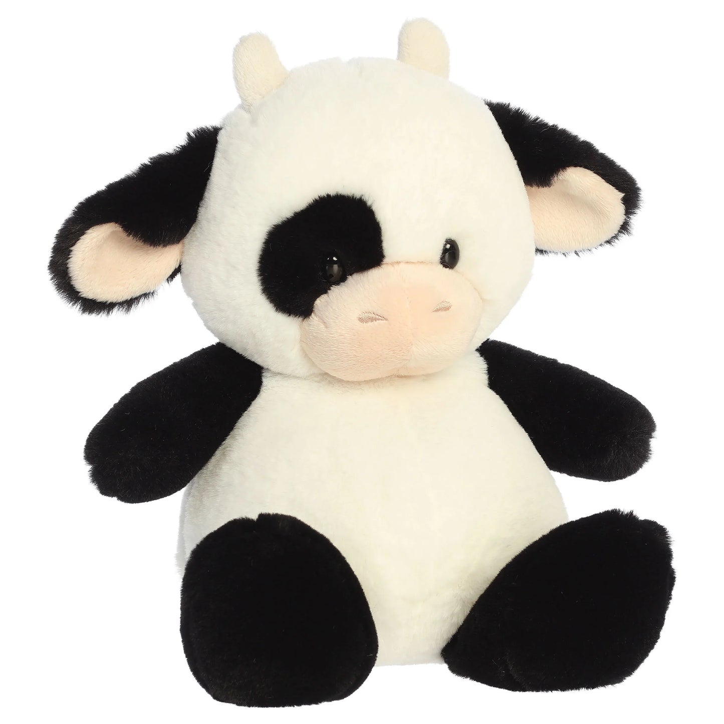 Aurora Dumplin' plush black and white cow featuring a plump round body, soft snout, and black eye patch.