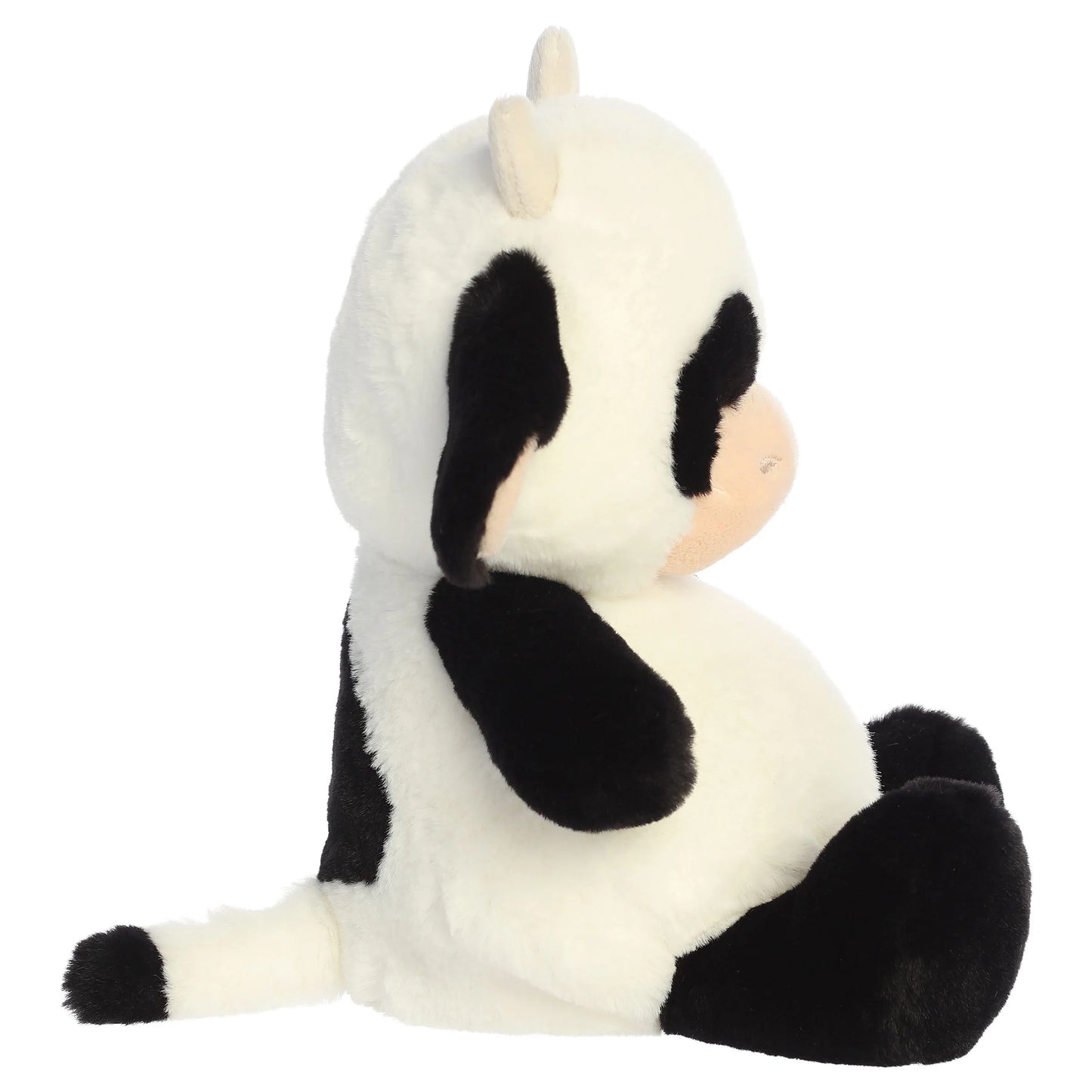 Aurora Dumplin' plush black and white cow featuring a plump round body, soft snout, and black eye patch.
