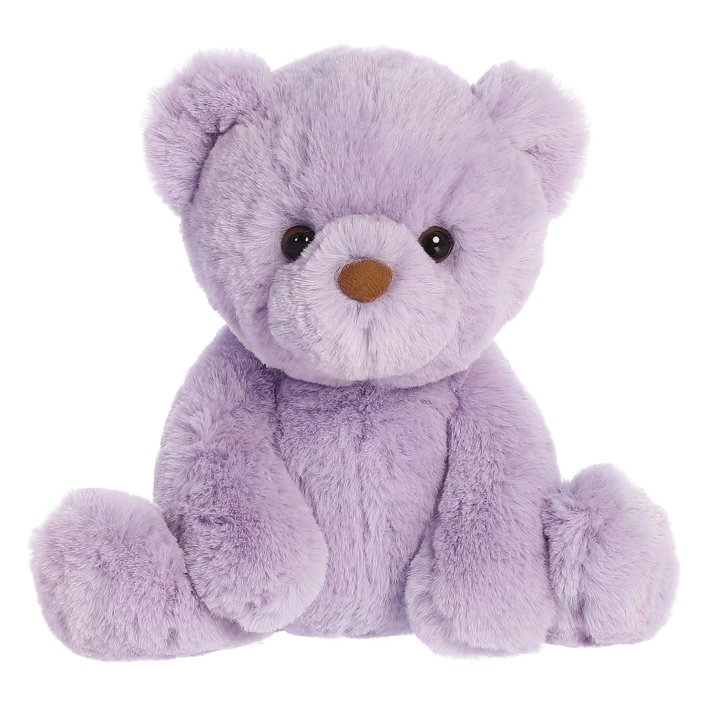 Product view of Aurora Gelato Bear Lavender, a soft purple teddy bear with a fluffy texture and brown nose.