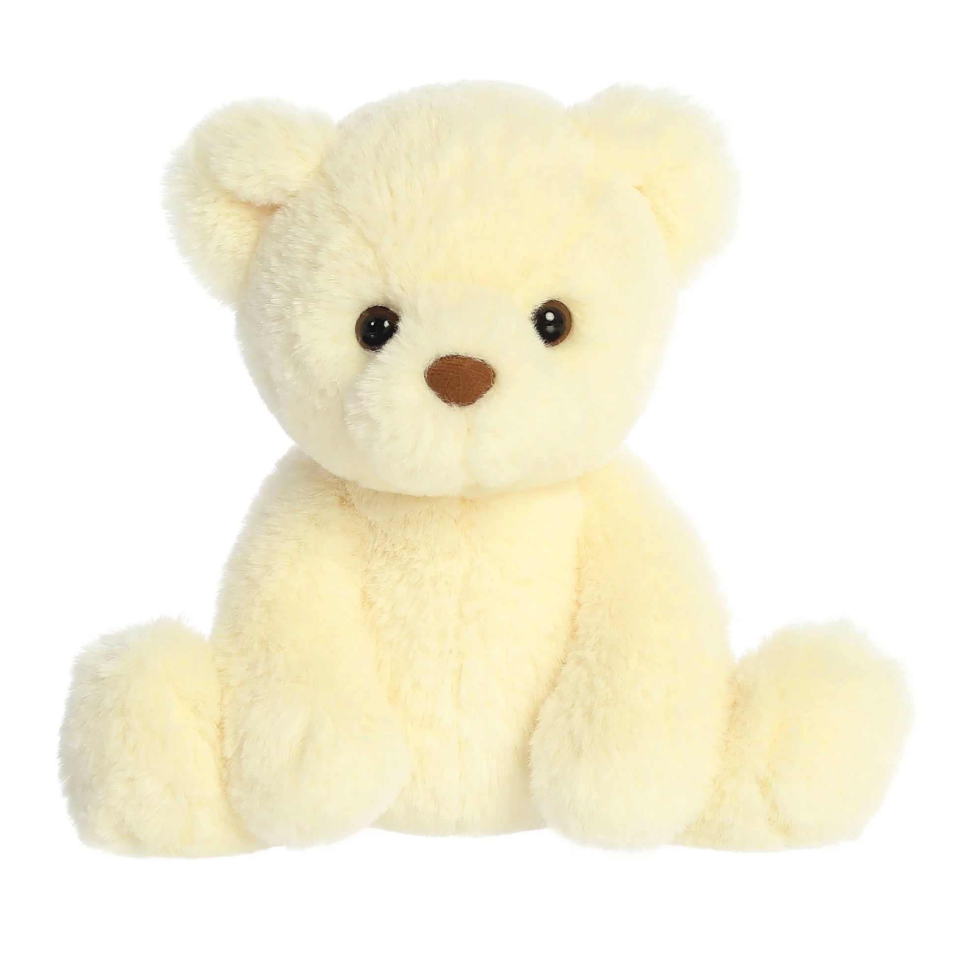 Product view of Aurora Gelato Bear Vanilla, a soft cream-white teddy bear with a fluffy texture and brown nose.
