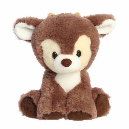 Aurora Holiday Dashing Reindeer Plush in Cocoa Brown sitting upright with soft white chest fur.