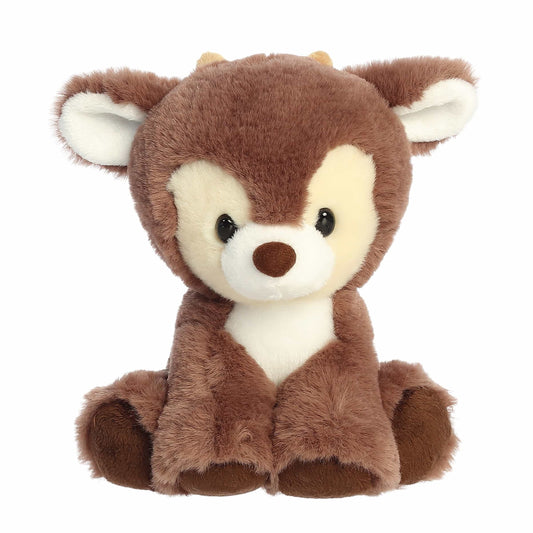 Aurora Holiday Dashing Reindeer Plush in Cocoa Brown sitting upright with soft white chest fur.
