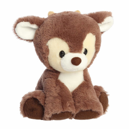 Aurora Holiday Dashing Reindeer Plush in Cocoa Brown sitting upright with soft white chest fur.