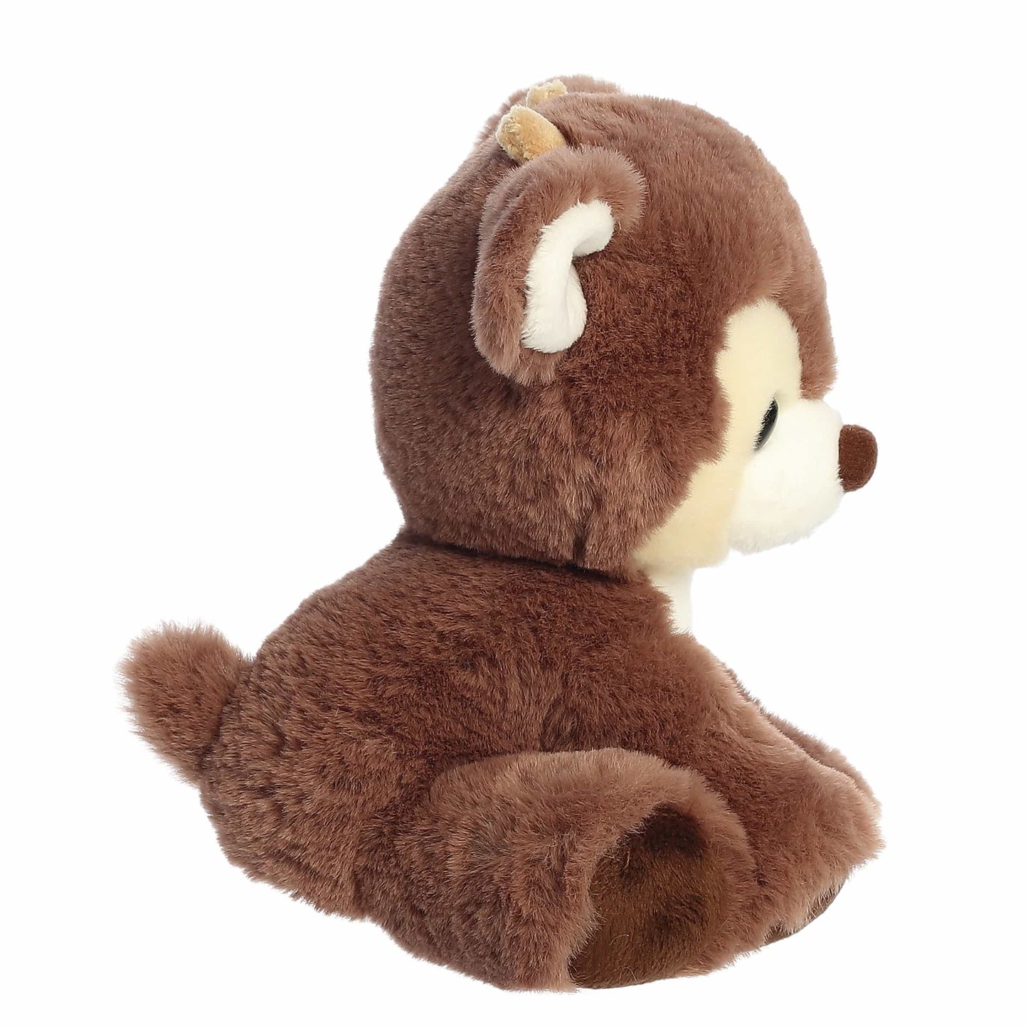 Aurora Holiday Dashing Reindeer Plush in Cocoa Brown sitting upright with soft white chest fur.