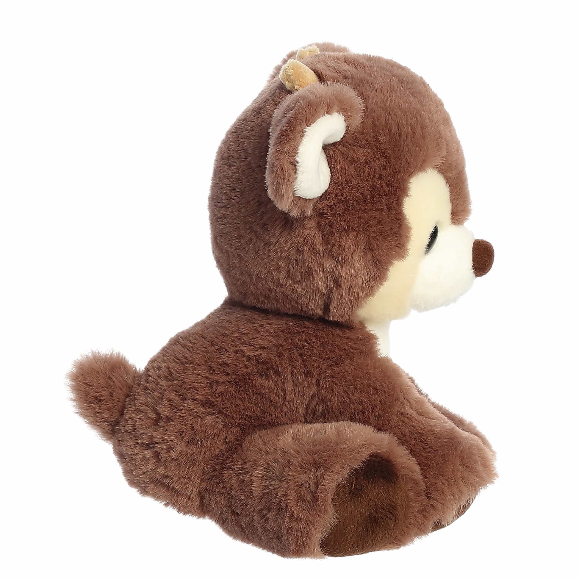 Aurora Holiday Dashing Reindeer Plush in Cocoa Brown sitting upright with soft white chest fur.