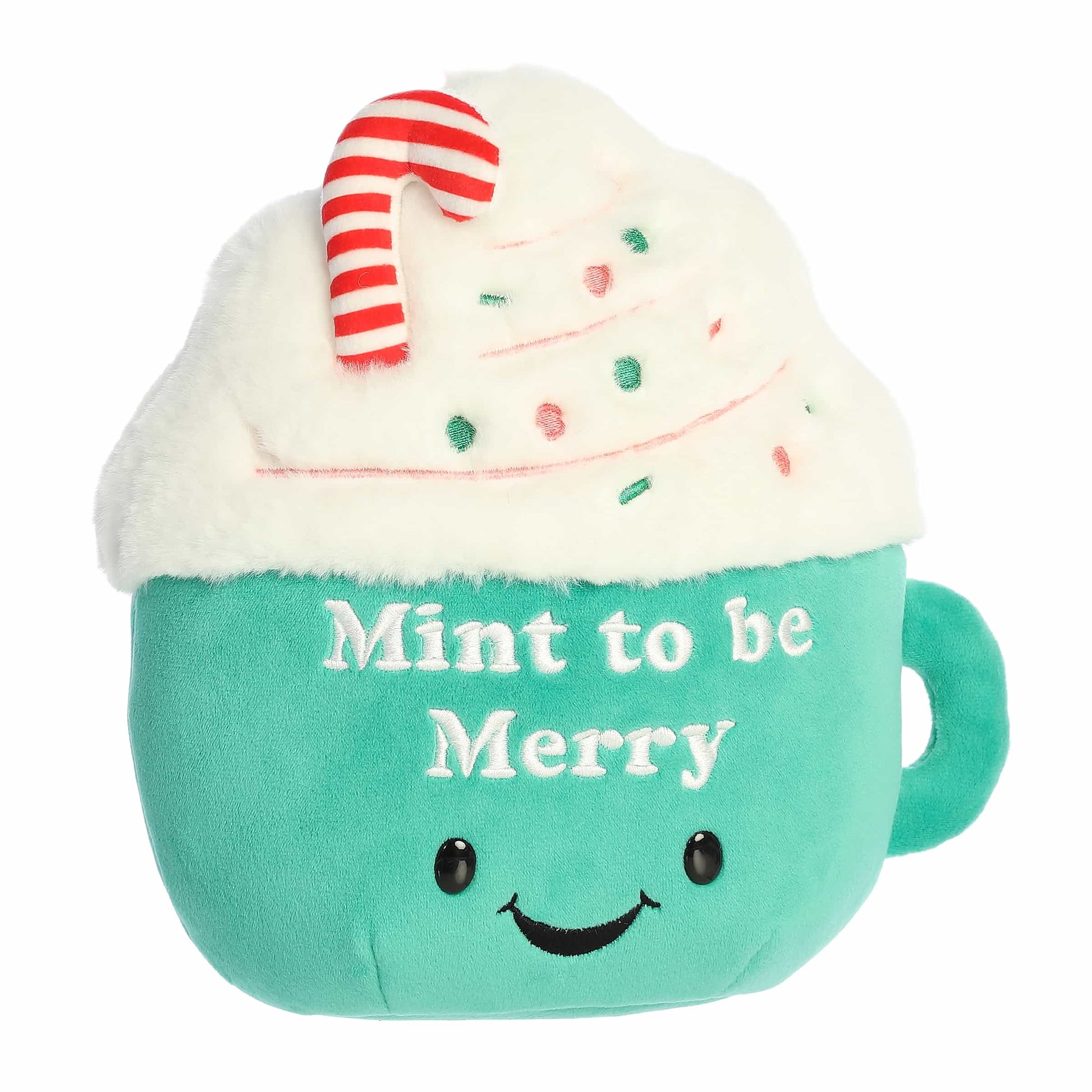 Mint to Be Merry plush with candy cane and whipped cream topper