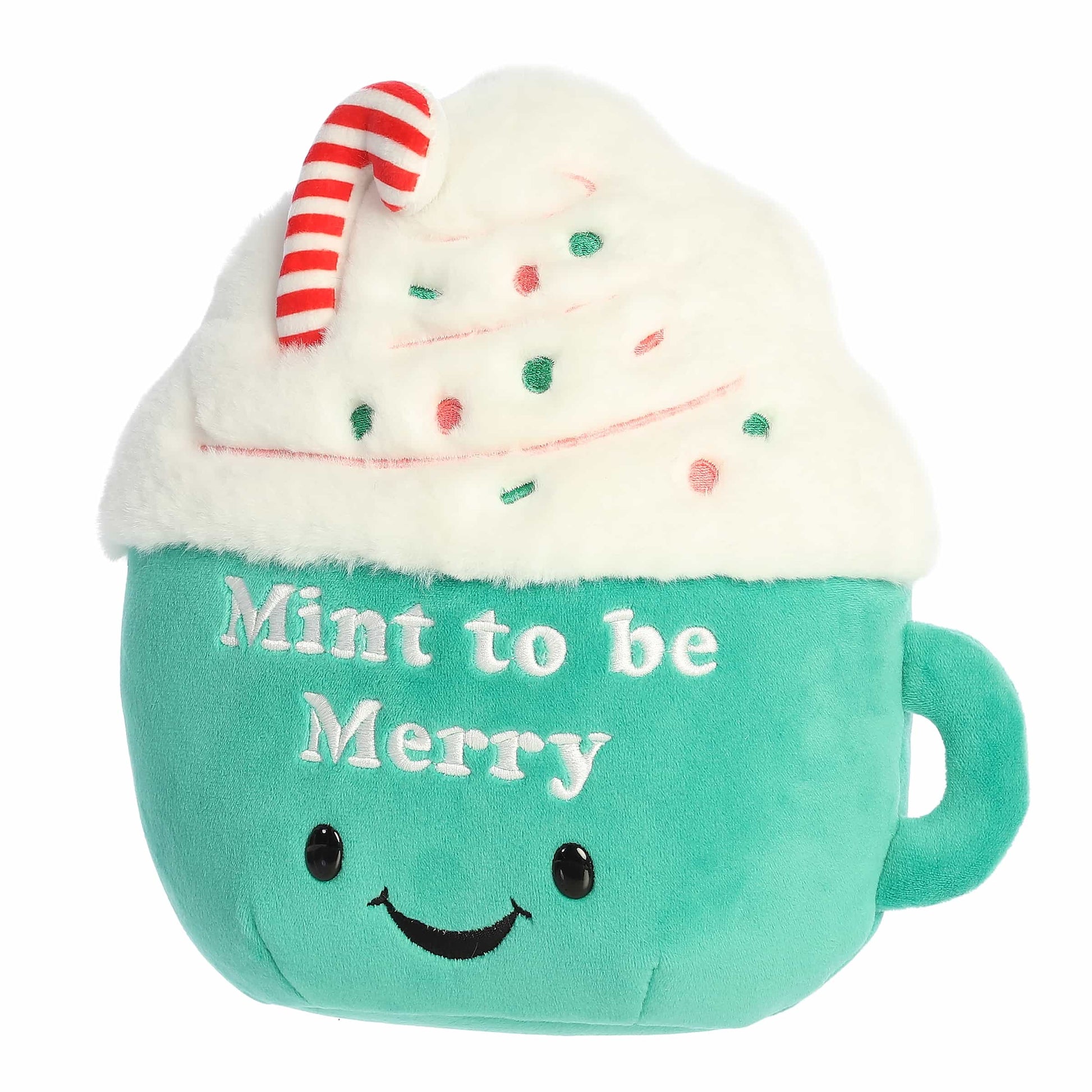 Mint to Be Merry plush with candy cane and whipped cream topper