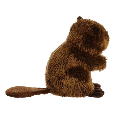Aurora Miyoni Beaver lifelike plush stuffed animal sitting with a furry brown coat, a long tail, and prominent white front teeth.