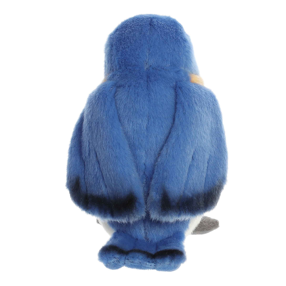 Aurora Miyoni Bluebird lifelike plush stuffed animal sitting with vibrant blue and orange plumage and soulful eyes.