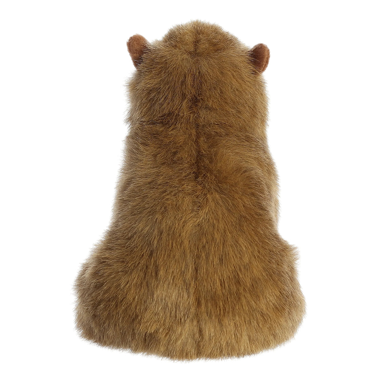 Aurora Miyoni Capybara lifelike plush stuffed animal with a sturdy sitting posture, rich brown textured fur, and gentle black eyes.