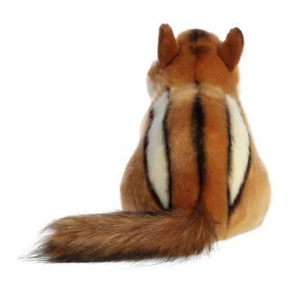 Aurora Miyoni Chipmunk plush stuffed animal featuring a light brown coat, white stripes, and a bushy tail sitting upright.