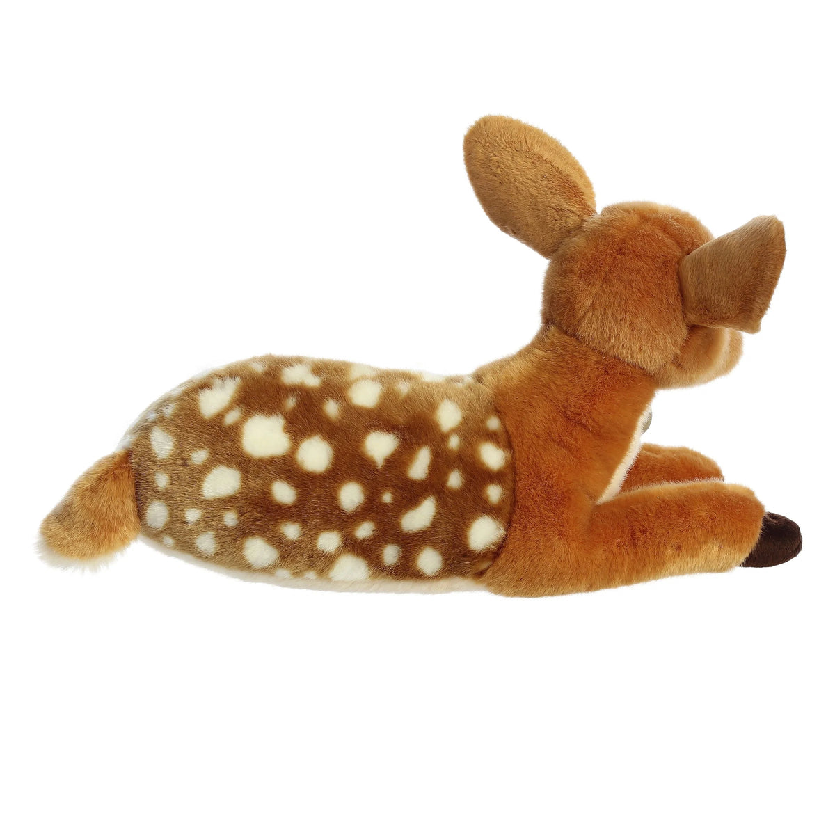Aurora Miyoni Deer fawn plush stuffed animal featuring a spotted tan coat and expressive ears in a resting pose.
