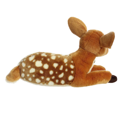 Aurora Miyoni Deer fawn plush stuffed animal featuring a spotted tan coat and expressive ears in a resting pose.