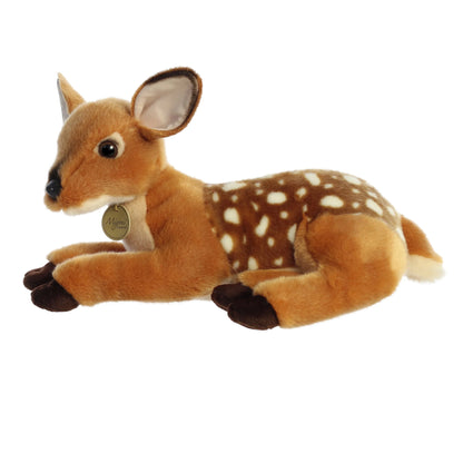 Aurora Miyoni Deer fawn plush stuffed animal featuring a spotted tan coat and expressive ears in a resting pose.