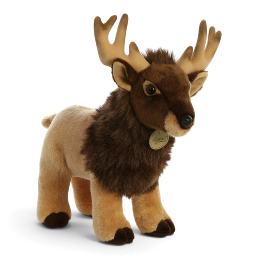 Aurora Miyoni Elk stuffed animal featuring rich brown and tan fur and impressive antlers.