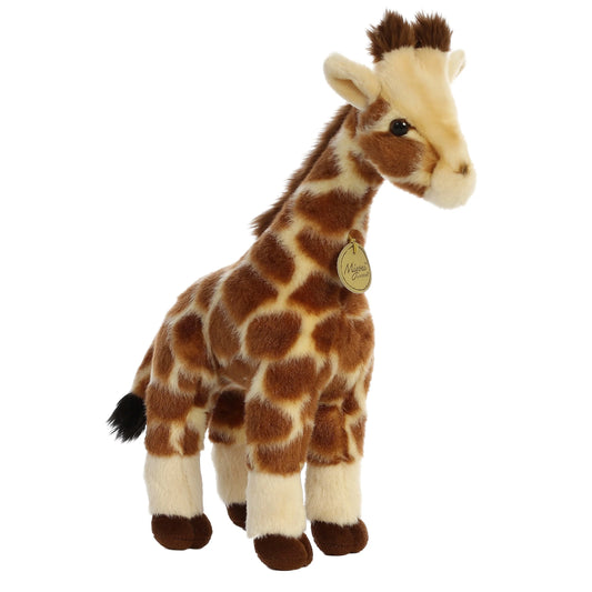 Aurora Miyoni Giraffe plush stuffed animal featuring golden-brown fur with warm brown spots and standing ears. 12 inch