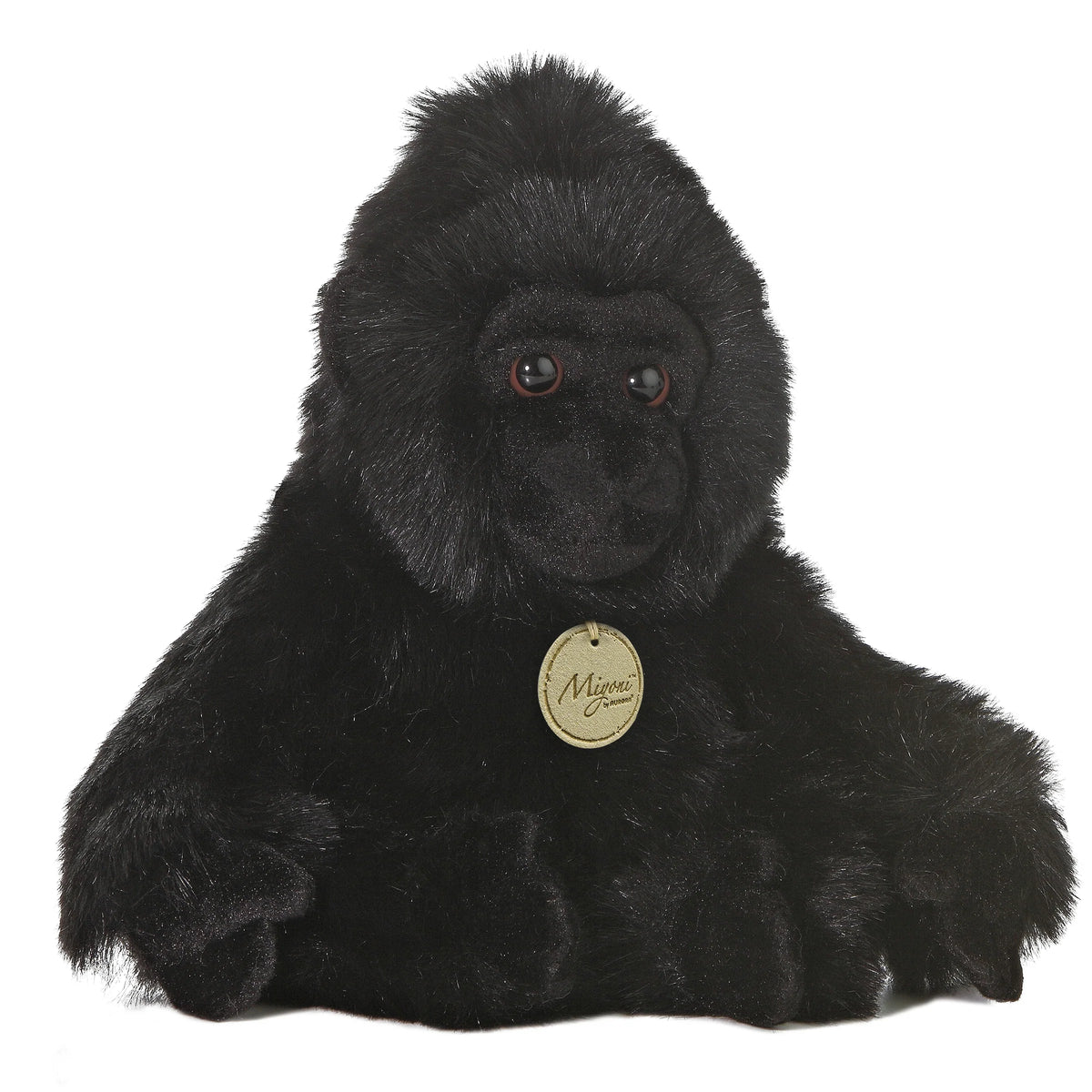 Aurora Miyoni Gorilla plush stuffed animal featuring realistic jet-black fur and expressive eyes sitting upright.