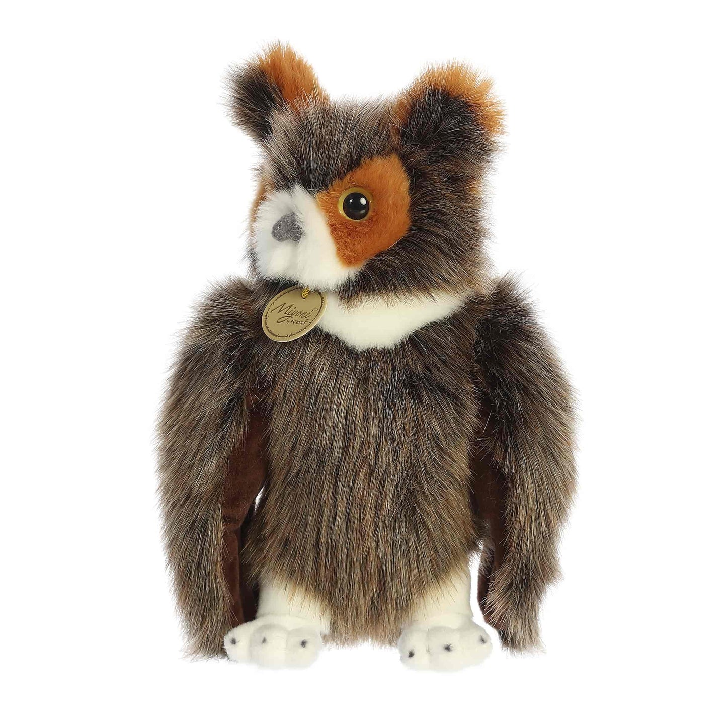 Front view of Aurora Miyoni Great Horned Owl 11-inch plush soft toy