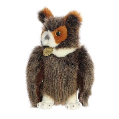 Front view of Aurora Miyoni Great Horned Owl 11-inch plush soft toy