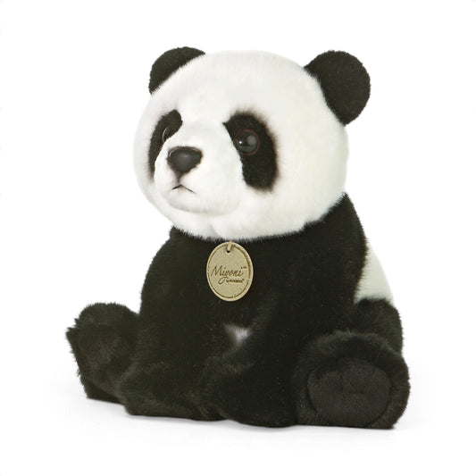 Aurora Miyoni Panda plush stuffed animal featuring realistic black and white fur sitting upright.