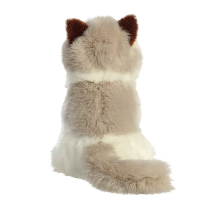 Aurora Miyoni Ragdoll Cat lifelike plush stuffed animal sitting with a white-grey coat, adorable blue eyes, and brown-tipped ears.
