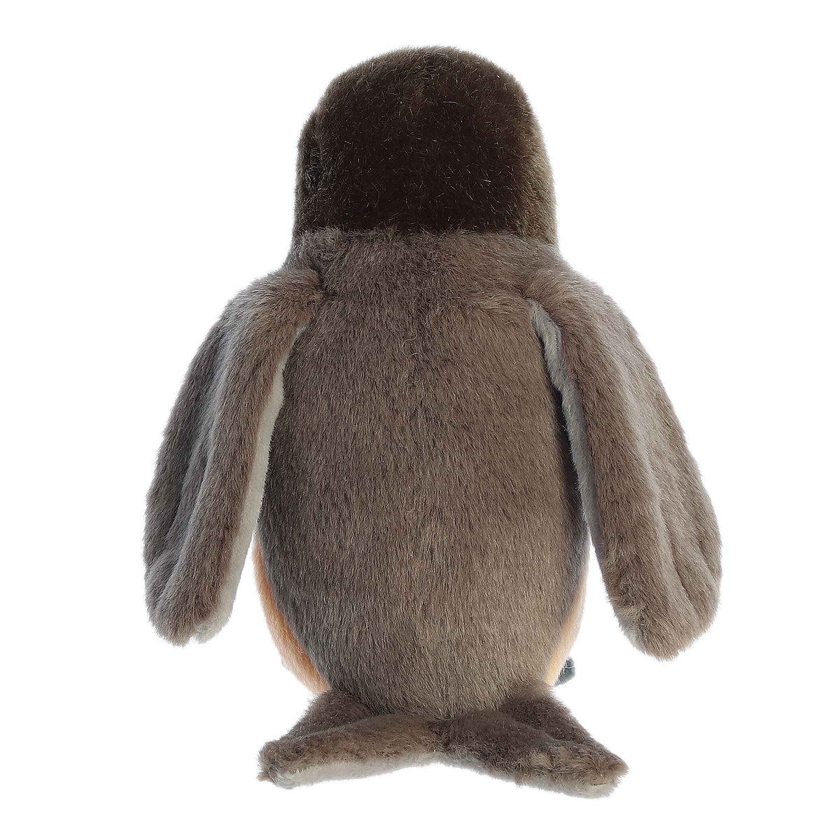 Aurora Miyoni Robin lifelike plush stuffed animal sitting with distinctive grey and brown colors and a bright yellow beak.