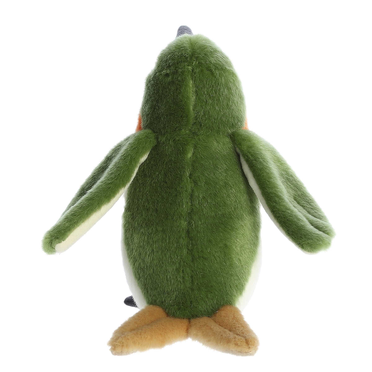 Aurora Miyoni Ruby-Throated Hummingbird lifelike plush stuffed animal with green feathers, a ruby-red throat patch, and a poised beak.
