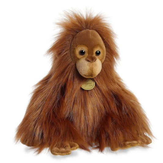 Aurora Miyoni Tots Baby Orangutan plush stuffed animal featuring a deep auburn coat and expressive eyes.