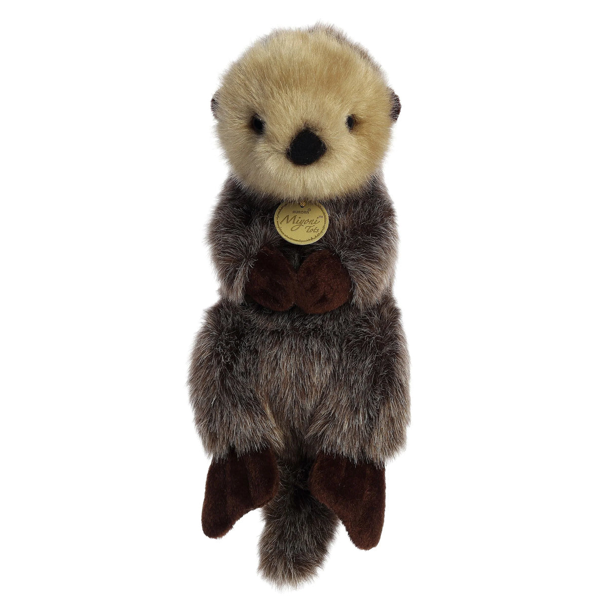 Aurora Miyoni Tots Baby Sea Otter plush stuffed animal featuring soft textured fur and an inquisitive face.
