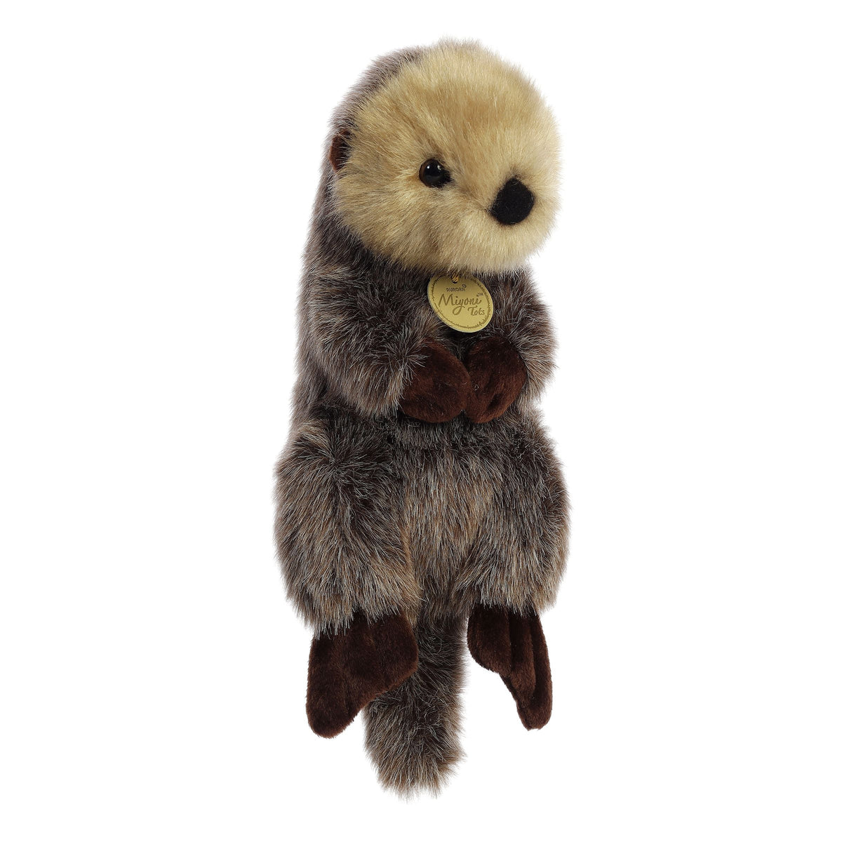 Aurora Miyoni Tots Baby Sea Otter plush stuffed animal featuring soft textured fur and an inquisitive face.
