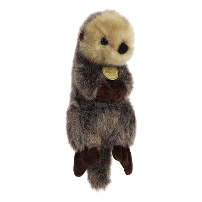 Aurora Miyoni Tots Baby Sea Otter plush stuffed animal featuring soft textured fur and an inquisitive face.