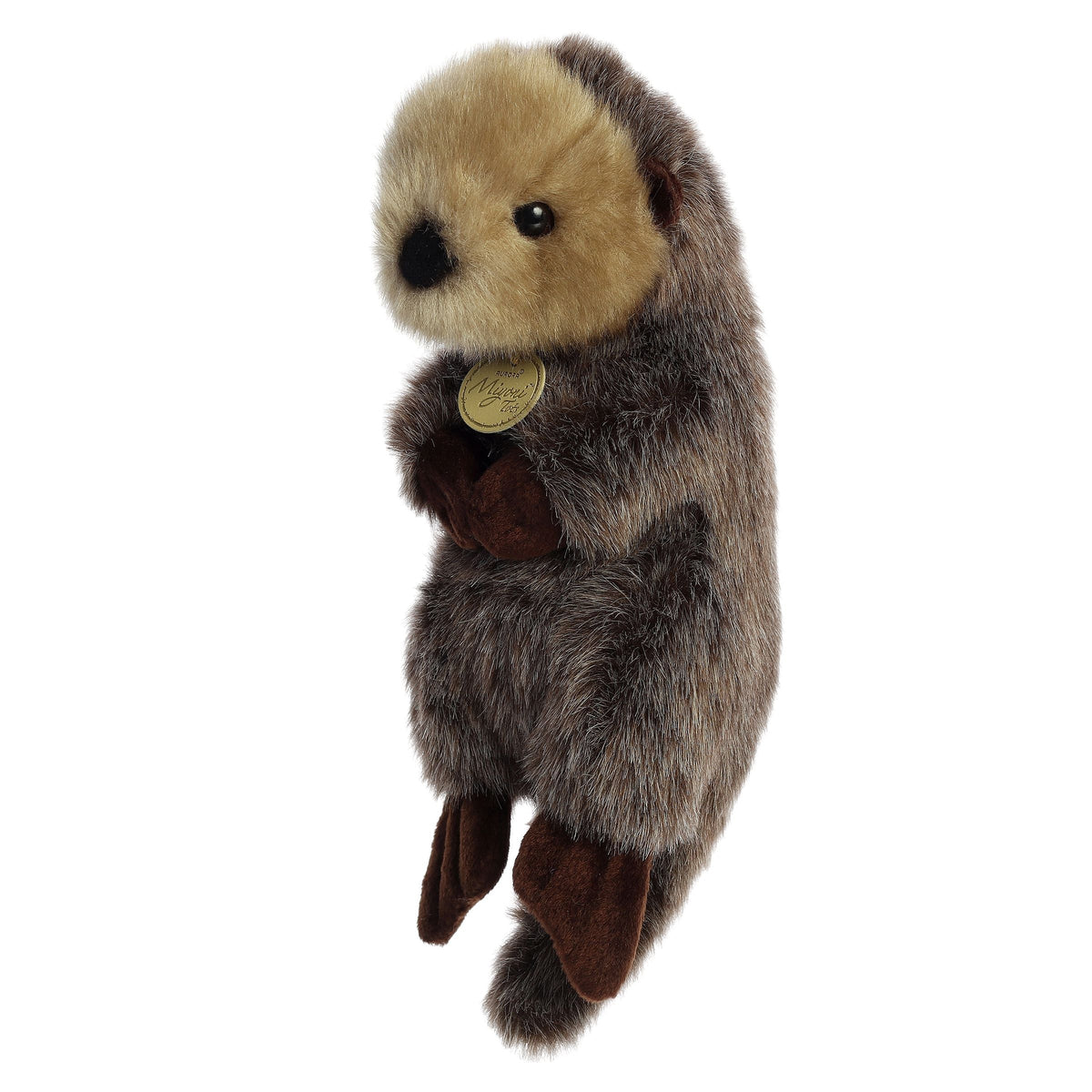 Aurora Miyoni Tots Baby Sea Otter plush stuffed animal featuring soft textured fur and an inquisitive face.