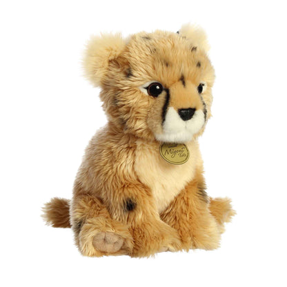 Aurora Miyoni Tots Cheetah Cub plush animal featuring spotted golden fur and a golden Miyoni chest tag.