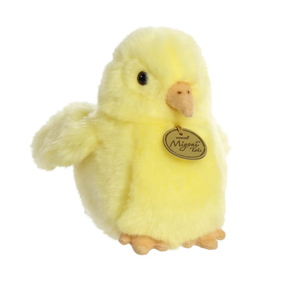 Aurora Miyoni Tots Chick plush stuffed animal featuring bright yellow fluffy fur and realistic baby bird features.