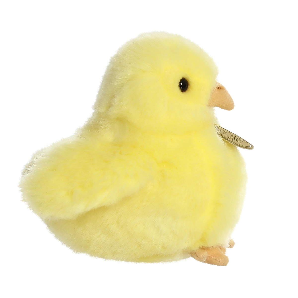 Aurora Miyoni Tots Chick plush stuffed animal featuring bright yellow fluffy fur and realistic baby bird features.