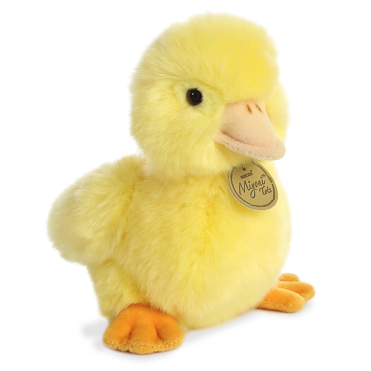 Aurora Miyoni Tots Duckling plush stuffed animal featuring bright yellow fluffy plumage and realistic baby duck features.