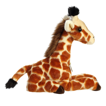 Aurora Miyoni Tots Giraffe Calf plush stuffed animal featuring realistic brown patterned patches in a resting pose.