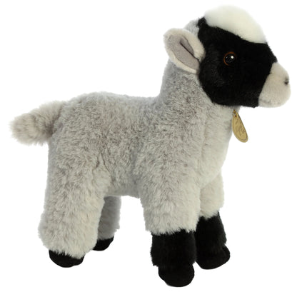 Aurora Miyoni Tots Goat Kid plush stuffed animal featuring soft grey fur, black face markings, and a standing posture.