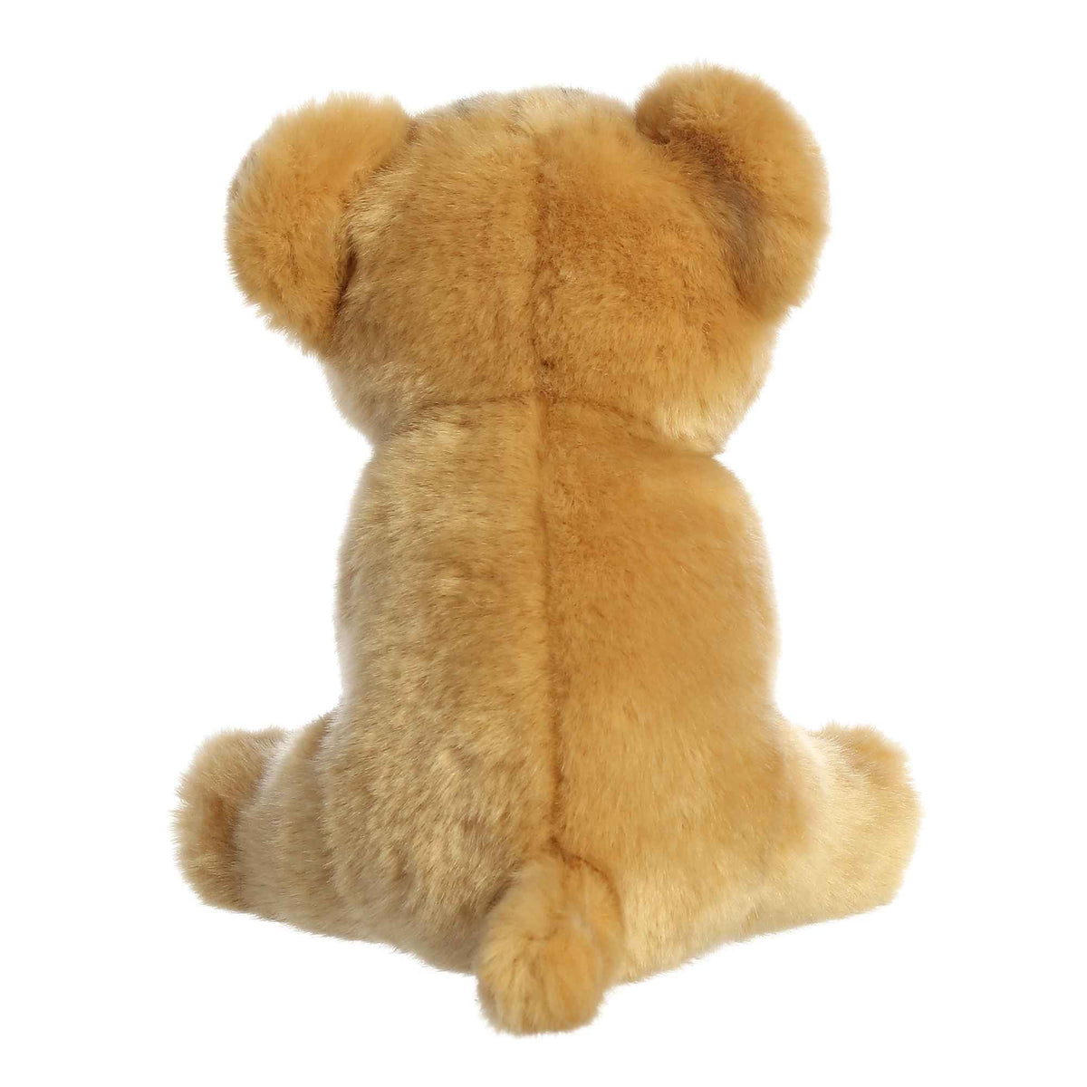Aurora Miyoni Tots Lion Cub plush stuffed animal featuring golden fur with subtle face spots sitting upright.