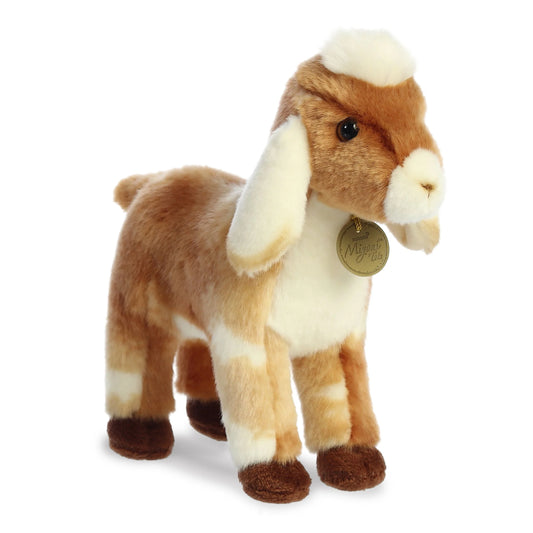 Aurora Miyoni Tots Nubian Goat Kid plush stuffed animal featuring soft tan and white fur and lovable floppy ears.